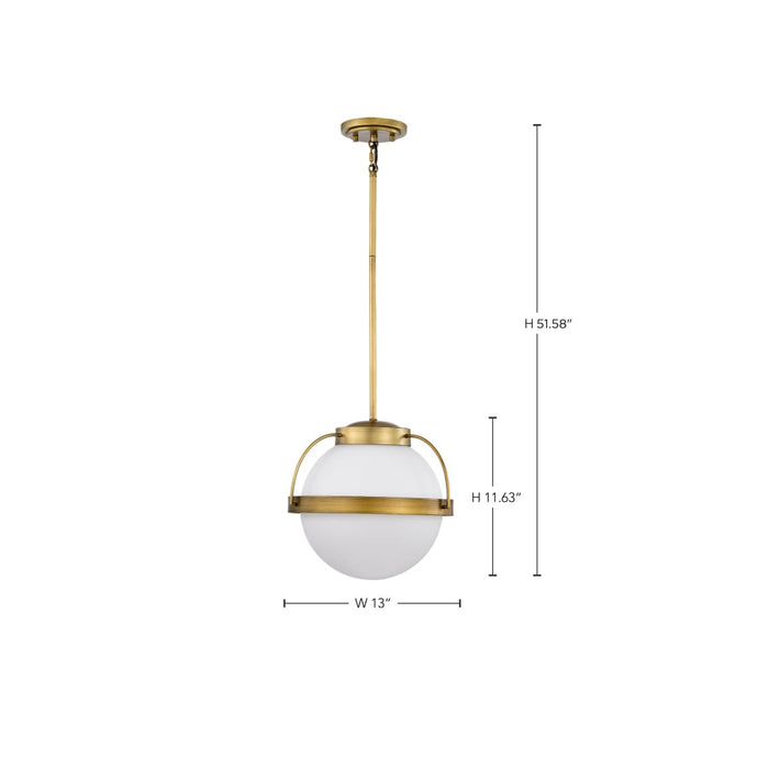 Pendant Nuvo 60-7784 Lakeshore 1 Light Medium Pendant - Natural Brass Finish - White Opal Glass Nuvo