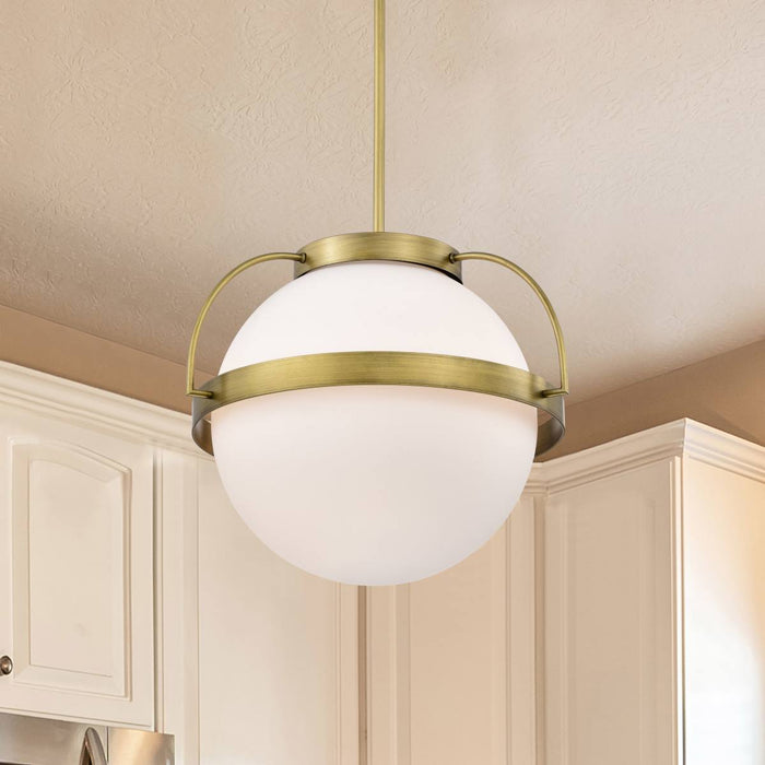 Pendant Nuvo 60-7785 Lakeshore 1 Light Large Pendant - Natural Brass Finish - White Opal Glass Nuvo