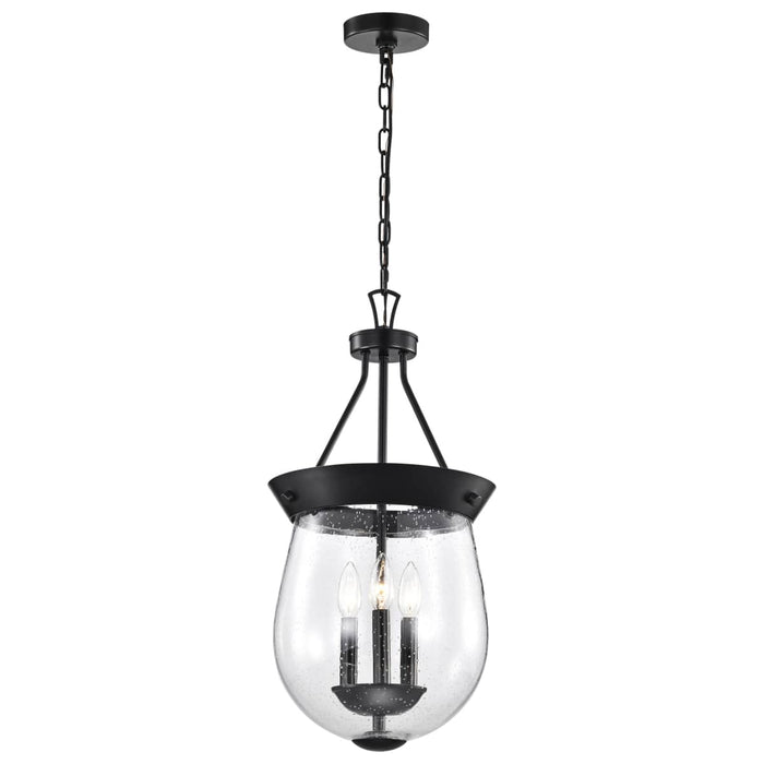 Pendant Nuvo 60-7800 Boliver 3 Light Pendant - 11 Inches - Matte Black Finish - Clear Seeded Glass Nuvo