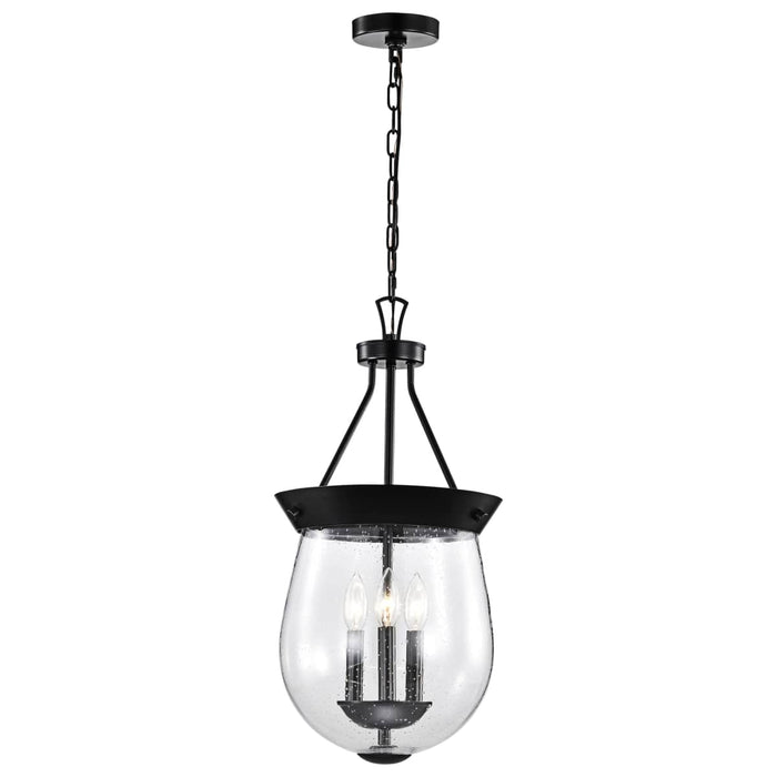 Pendant Nuvo 60-7800 Boliver 3 Light Pendant - 11 Inches - Matte Black Finish - Clear Seeded Glass Nuvo