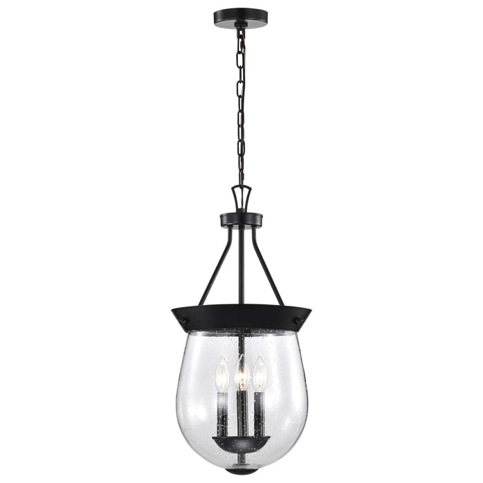 Pendant Nuvo 60-7800 Boliver 3 Light Pendant - 11 Inches - Matte Black Finish - Clear Seeded Glass Nuvo
