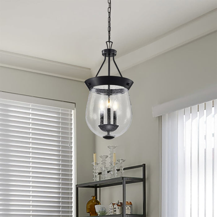 Pendant Nuvo 60-7800 Boliver 3 Light Pendant - 11 Inches - Matte Black Finish - Clear Seeded Glass Nuvo