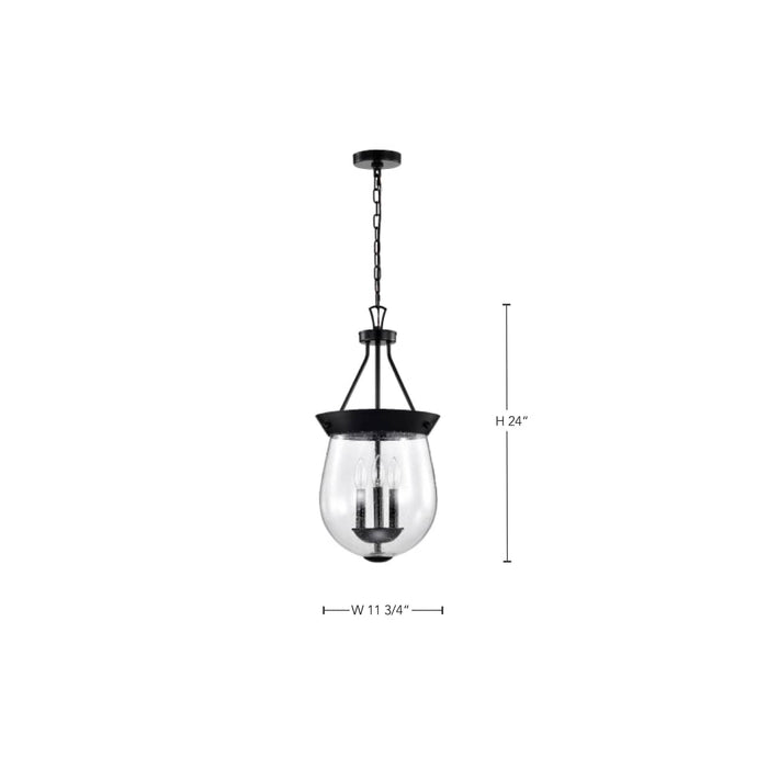 Pendant Nuvo 60-7800 Boliver 3 Light Pendant - 11 Inches - Matte Black Finish - Clear Seeded Glass Nuvo
