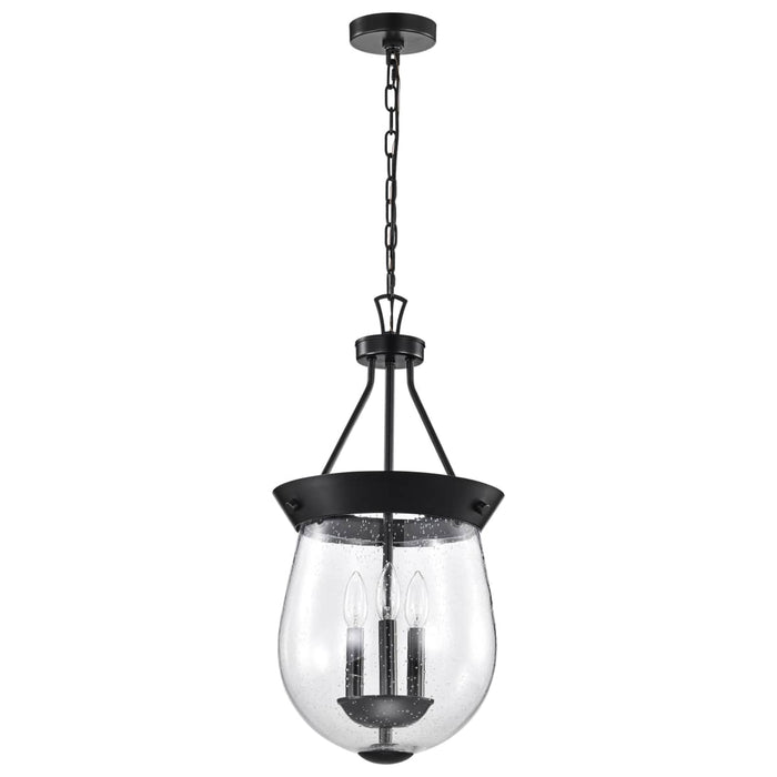 Pendant Nuvo 60-7800 Boliver 3 Light Pendant - 11 Inches - Matte Black Finish - Clear Seeded Glass Nuvo