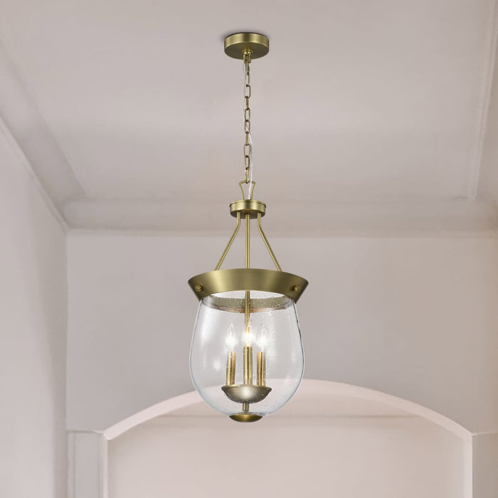 Pendant Nuvo 60-7801 Boliver 3 Light Pendant - 11 Inches - Vintage Brass Finish - Clear Seeded Glass Nuvo