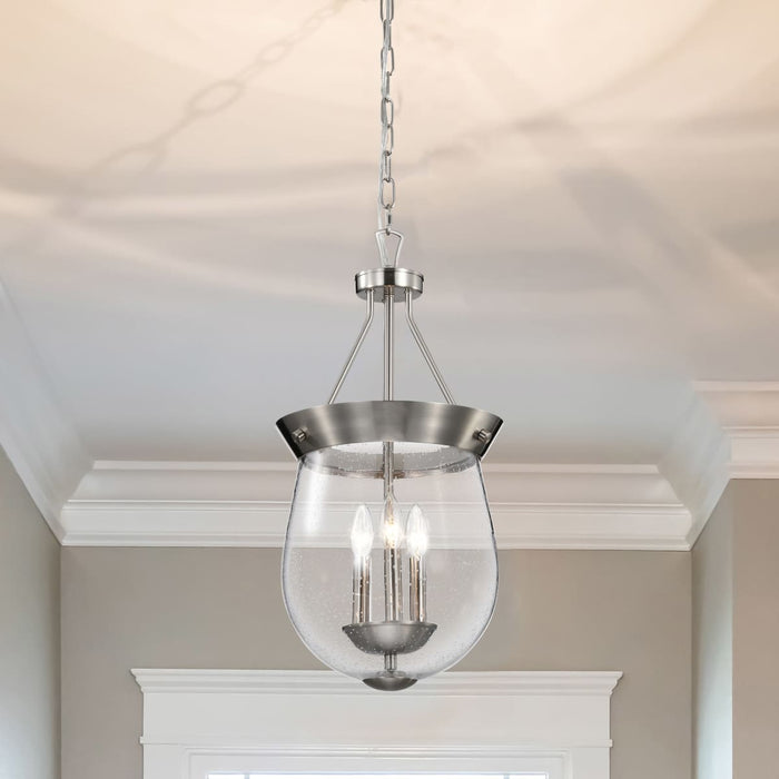Pendant Nuvo 60-7802 Boliver 3 Light Pendant - 11 Inches - Brushed Nickel Finish - Clear Seeded Glass Nuvo