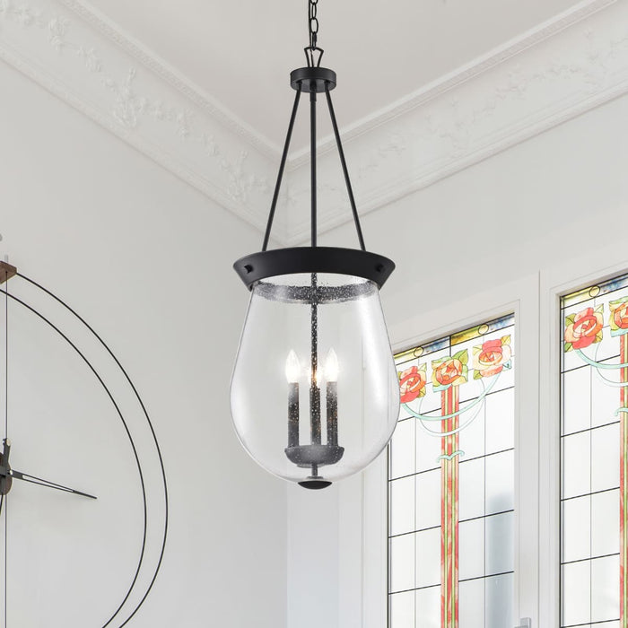 Pendant Nuvo 60-7803 Boliver 3 Light Pendant - 14 Inches - Matte Black Finish - Clear Seeded Glass Nuvo