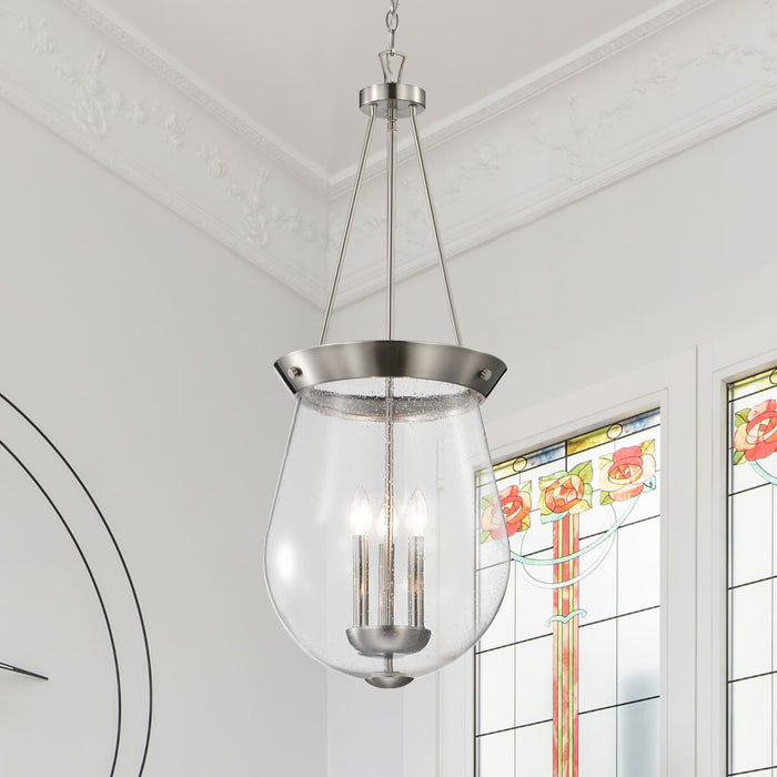 Pendant Nuvo 60-7805 Boliver 3 Light Pendant - 14 Inches - Brushed Nickel Finish - Clear Seeded Glass Nuvo