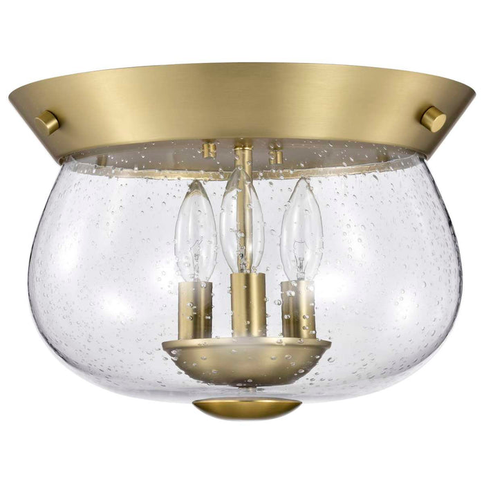 Flush Mount Nuvo 60-7807 Boliver 3 Light Flush Mount - Vintage Brass Finish - Clear Seeded Glass Nuvo