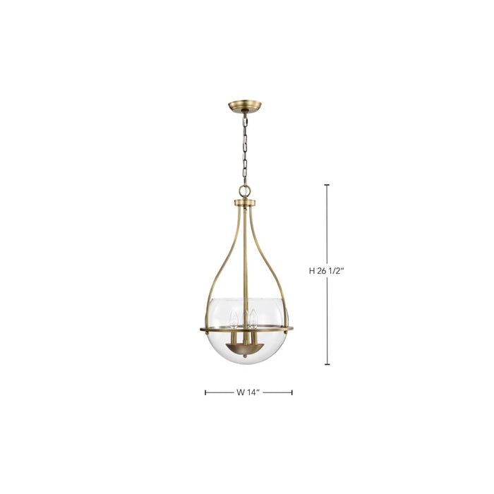 Pendant Nuvo 60-7818 Amado 3 Light Pendant - 14 Inches - Vintage Brass Finish - Clear Glass Nuvo