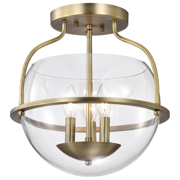 Semi Flush Mount Nuvo 60-7821 Amado 3 Light Semi Flush Mount - Vintage Brass Finish - Clear Glass Nuvo