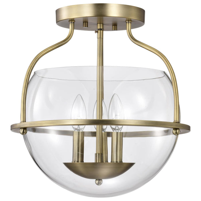 Semi Flush Mount Nuvo 60-7821 Amado 3 Light Semi Flush Mount - Vintage Brass Finish - Clear Glass Nuvo