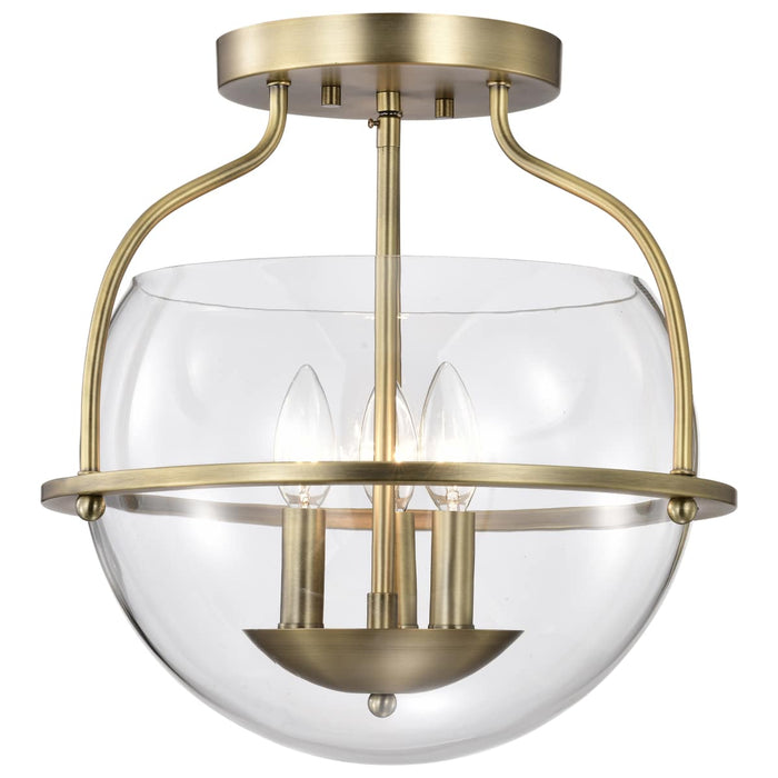 Semi Flush Mount Nuvo 60-7821 Amado 3 Light Semi Flush Mount - Vintage Brass Finish - Clear Glass Nuvo