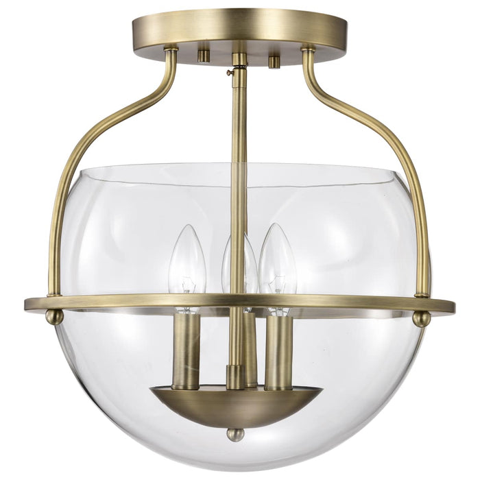 Semi Flush Mount Nuvo 60-7821 Amado 3 Light Semi Flush Mount - Vintage Brass Finish - Clear Glass Nuvo