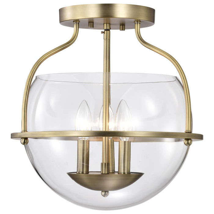 Semi Flush Mount Nuvo 60-7821 Amado 3 Light Semi Flush Mount - Vintage Brass Finish - Clear Glass Nuvo