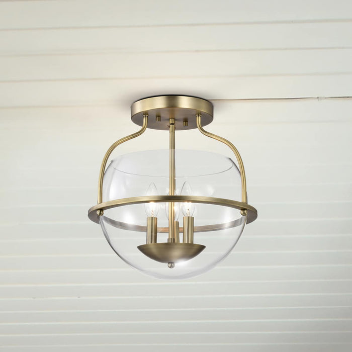 Semi Flush Mount Nuvo 60-7821 Amado 3 Light Semi Flush Mount - Vintage Brass Finish - Clear Glass Nuvo