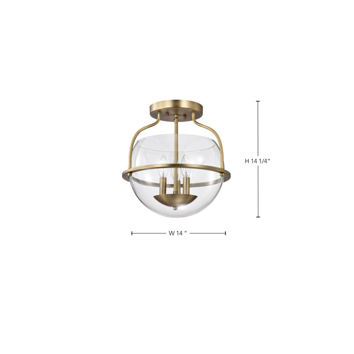 Semi Flush Mount Nuvo 60-7821 Amado 3 Light Semi Flush Mount - Vintage Brass Finish - Clear Glass Nuvo