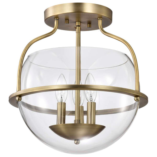 Semi Flush Mount Nuvo 60-7821 Amado 3 Light Semi Flush Mount - Vintage Brass Finish - Clear Glass Nuvo
