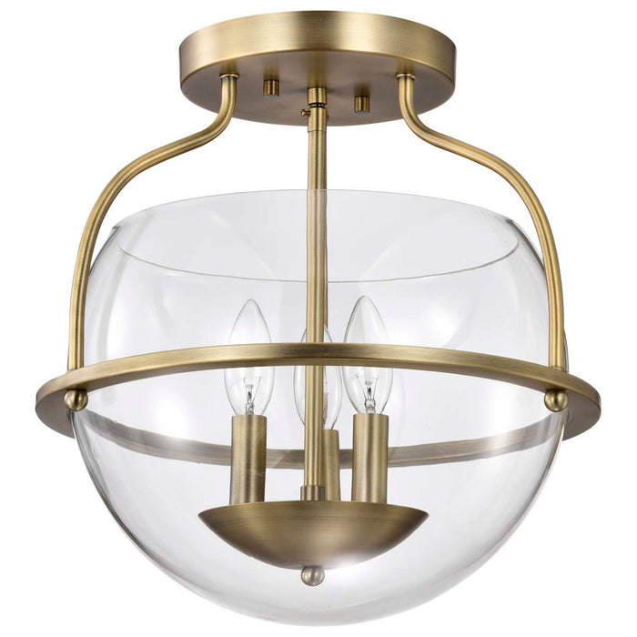 Semi Flush Mount Nuvo 60-7821 Amado 3 Light Semi Flush Mount - Vintage Brass Finish - Clear Glass Nuvo