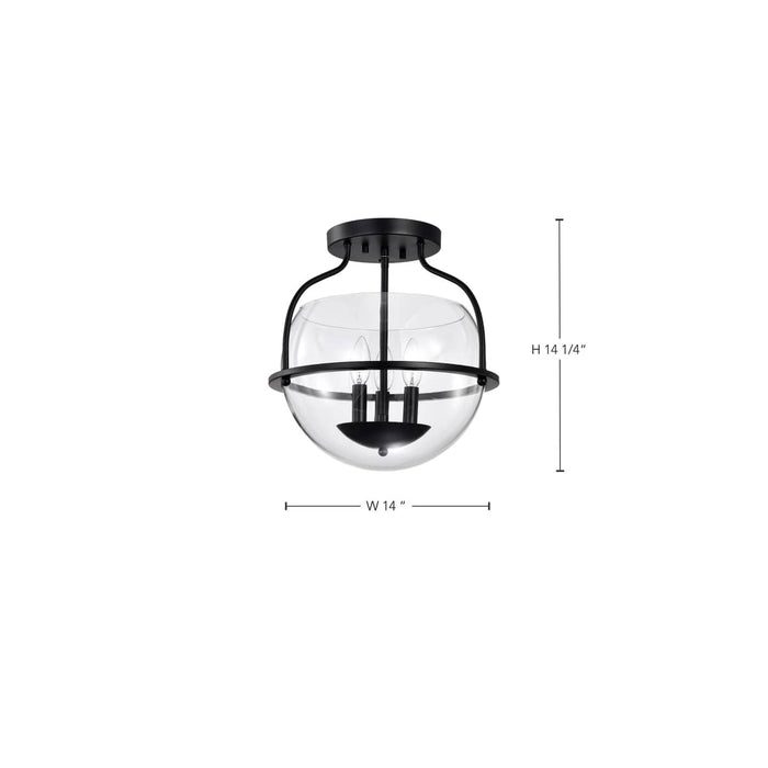 Semi Flush Mount Nuvo 60-7823 Amado 3 Light Semi Flush Mount - Matte Black Finish - Clear Glass Nuvo