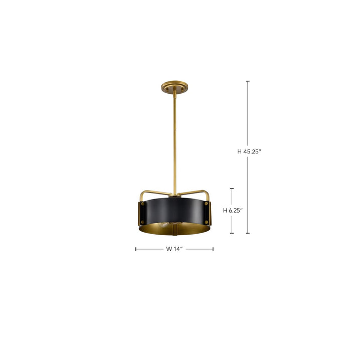 Pendant Nuvo 60-7842 Altos 3 Light Small Pendant - Matte Black and Natural Brass Finish Nuvo