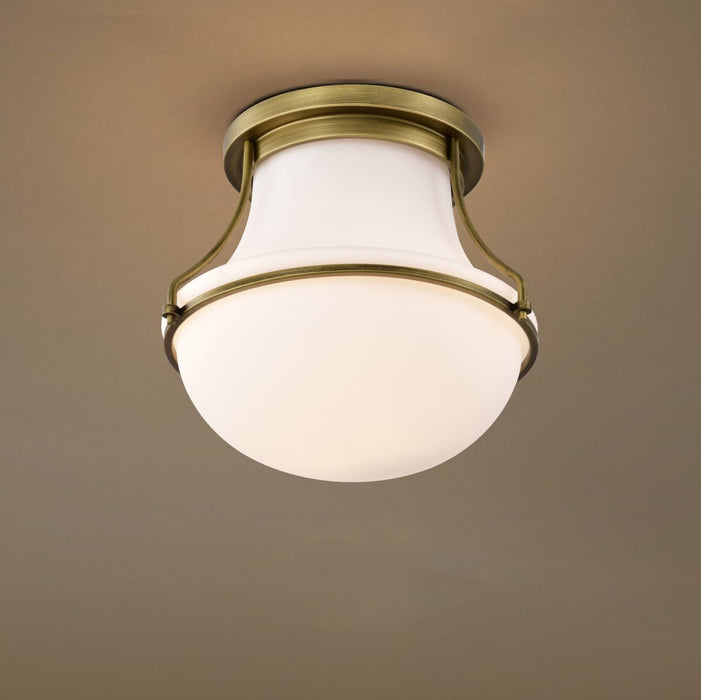 Flush Mount Nuvo 60-7861 Valdora 1 Light Flush Mount - 14 Inches - Natural Brass Finish - White Opal Glass Nuvo