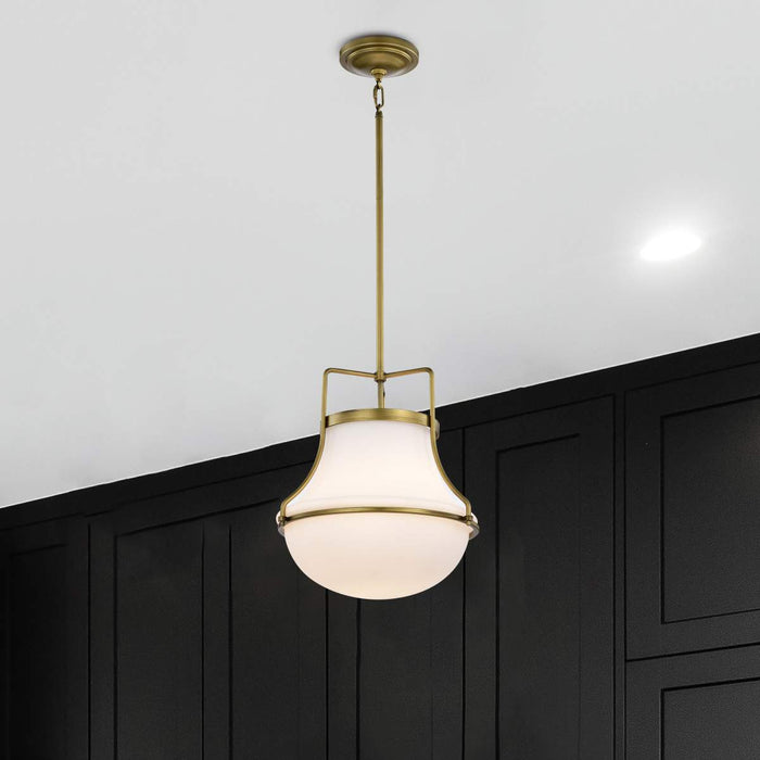 Pendant Nuvo 60-7863 Valdora 1 Light Pendant - 14 Inches - Natural Brass Finish - White Opal Glass Nuvo