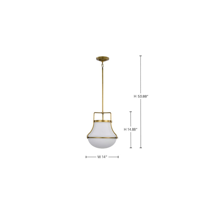 Pendant Nuvo 60-7863 Valdora 1 Light Pendant - 14 Inches - Natural Brass Finish - White Opal Glass Nuvo