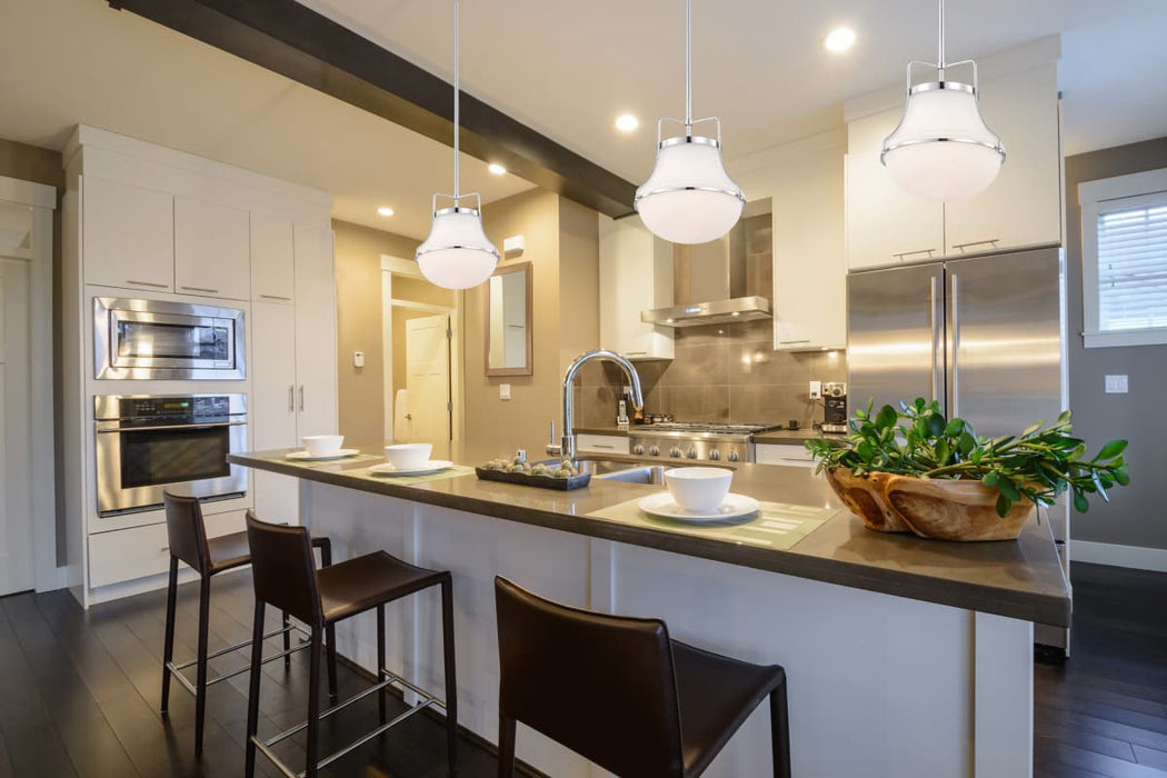 Pendant Nuvo 60-7872 Valdora 1 Light Pendant - 10 Inches - Polished Nickel - White Opal Glass - Polished Nickel Finish Nuvo