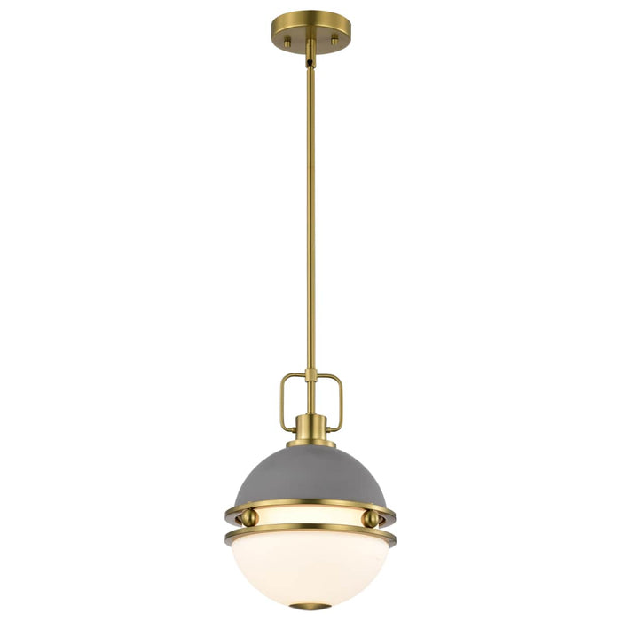 Pendant Nuvo 60-7875 Everton 1 Light Pendant - 10 Inches - Matte Gray & Brass Finish - Etched Opal Glass Nuvo