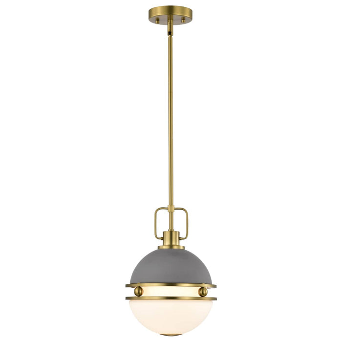 Pendant Nuvo 60-7875 Everton 1 Light Pendant - 10 Inches - Matte Gray & Brass Finish - Etched Opal Glass Nuvo