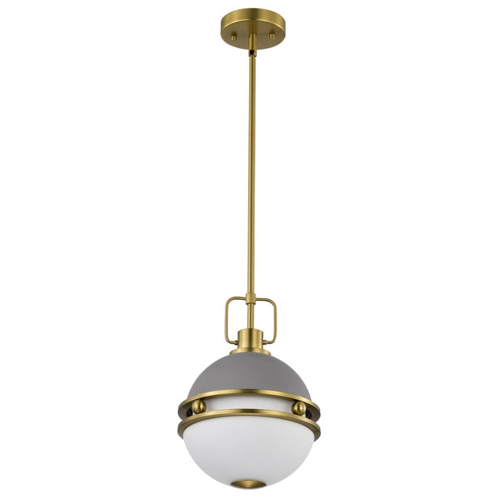 Pendant Nuvo 60-7875 Everton 1 Light Pendant - 10 Inches - Matte Gray & Brass Finish - Etched Opal Glass Nuvo