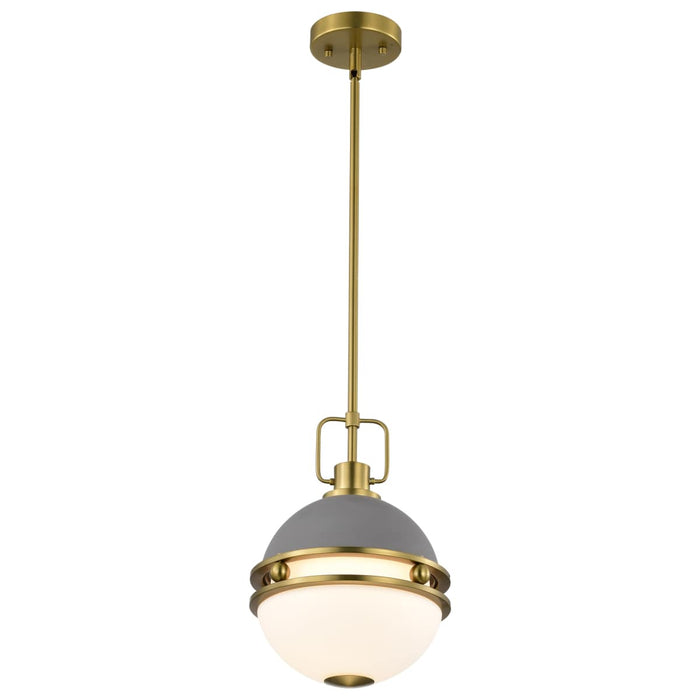 Pendant Nuvo 60-7875 Everton 1 Light Pendant - 10 Inches - Matte Gray & Brass Finish - Etched Opal Glass Nuvo
