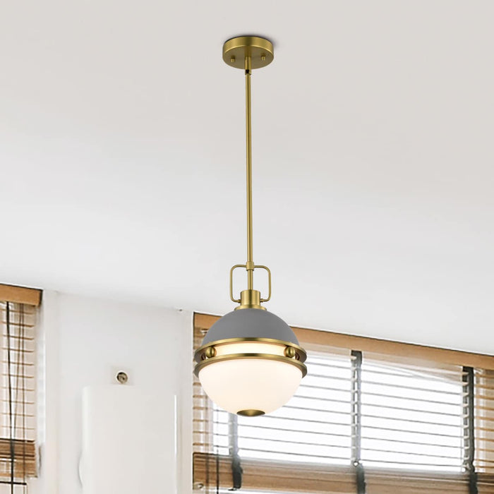 Pendant Nuvo 60-7875 Everton 1 Light Pendant - 10 Inches - Matte Gray & Brass Finish - Etched Opal Glass Nuvo