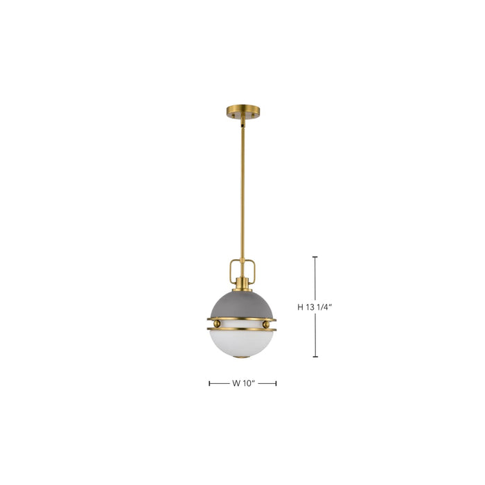 Pendant Nuvo 60-7875 Everton 1 Light Pendant - 10 Inches - Matte Gray & Brass Finish - Etched Opal Glass Nuvo
