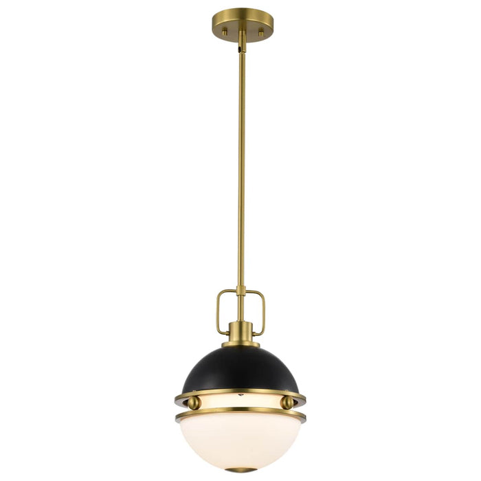 Pendant Nuvo 60-7876 Everton 1 Light Pendant - 10 Inches - Matte Black & Brass Finish - Etched Opal Glass Nuvo