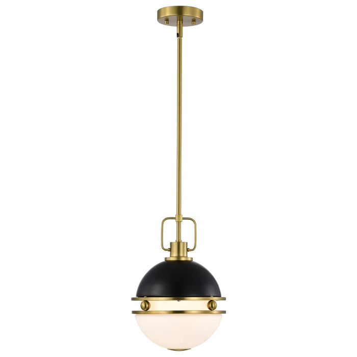 Pendant Nuvo 60-7876 Everton 1 Light Pendant - 10 Inches - Matte Black & Brass Finish - Etched Opal Glass Nuvo