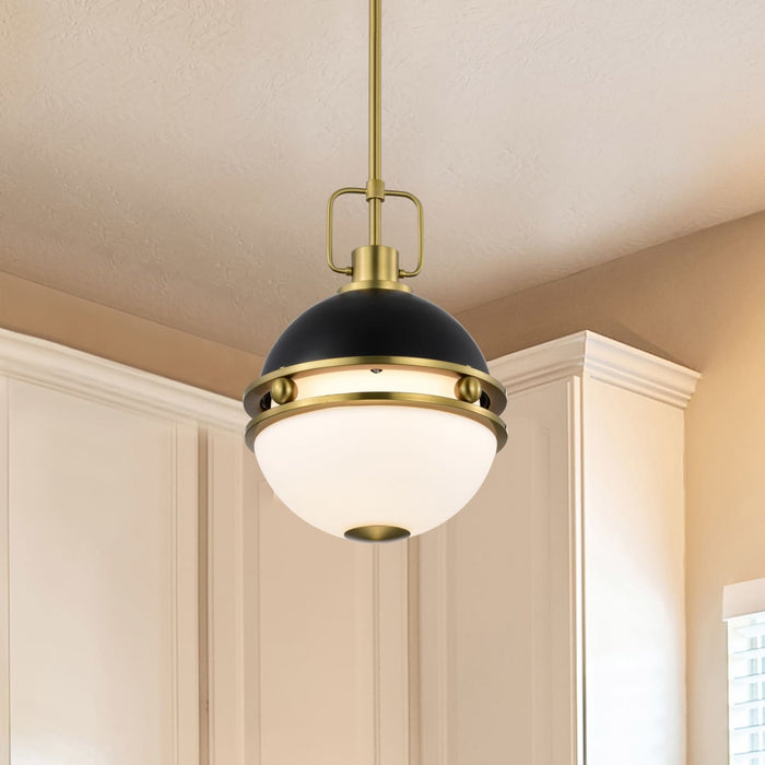 Pendant Nuvo 60-7876 Everton 1 Light Pendant - 10 Inches - Matte Black & Brass Finish - Etched Opal Glass Nuvo