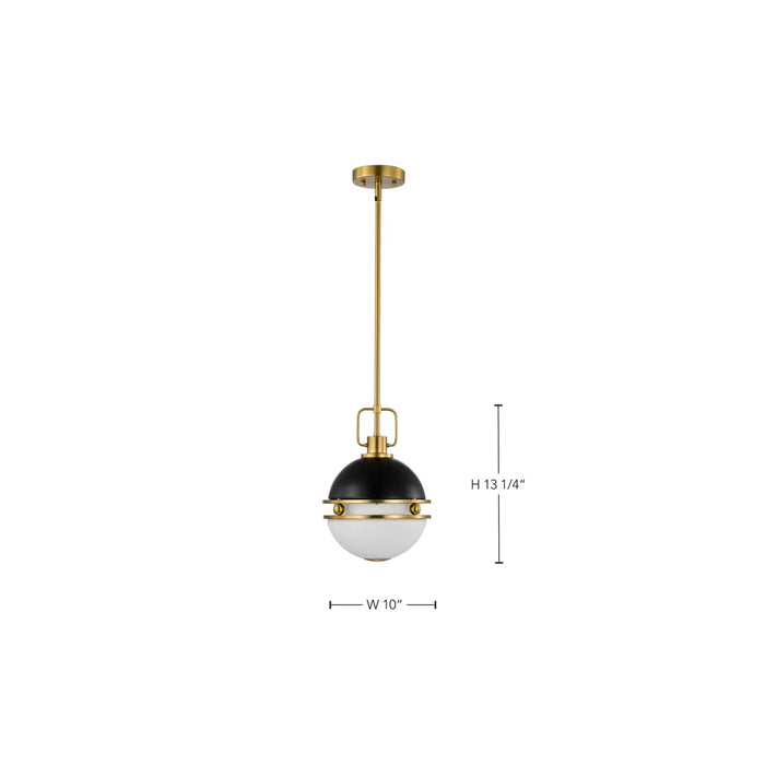 Pendant Nuvo 60-7876 Everton 1 Light Pendant - 10 Inches - Matte Black & Brass Finish - Etched Opal Glass Nuvo