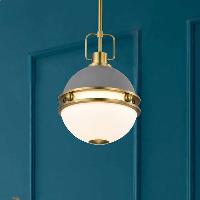 Pendant Nuvo 60-7877 Everton 2 Light Pendant - 14 Inches - Matte Gray and Brass Finish - Etched Opal Glass Nuvo