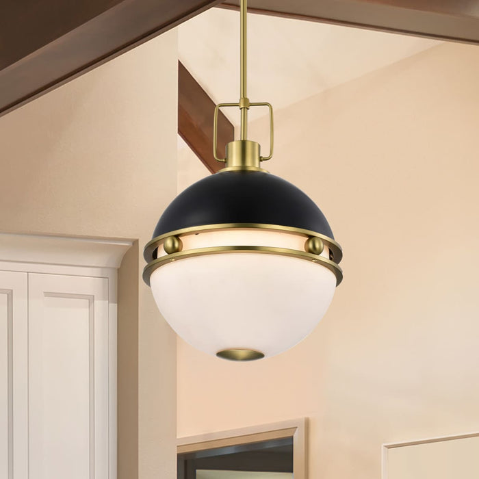 Pendant Nuvo 60-7878 Everton 2 Light Pendant - 14 Inches - Matte Black & Brass Finish - Etched Opal Glass Nuvo