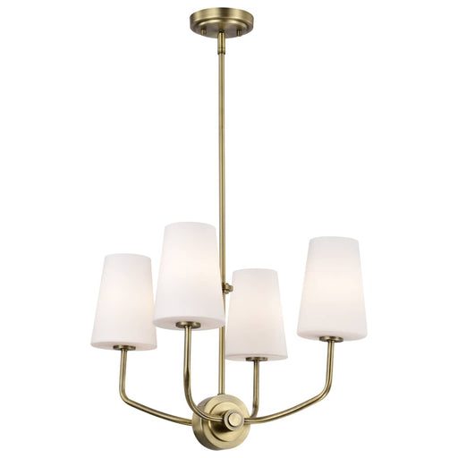 Chandelier Nuvo 60-7884 Cordello 4 Light Chandelier - Vintage Brass Finish - Etched White Opal Glass Nuvo