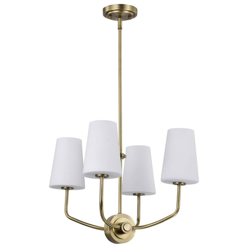 Chandelier Nuvo 60-7884 Cordello 4 Light Chandelier - Vintage Brass Finish - Etched White Opal Glass Nuvo
