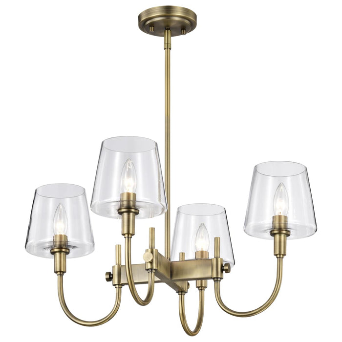Chandelier Nuvo 60-7885 Brookside 4 Light Chandelier - Vintage Brass Finish - Clear Glass Nuvo