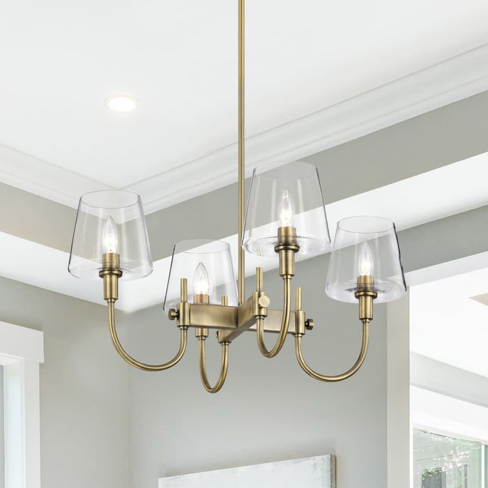 Chandelier Nuvo 60-7885 Brookside 4 Light Chandelier - Vintage Brass Finish - Clear Glass Nuvo