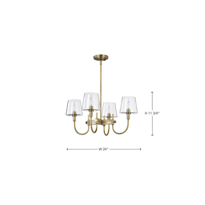 Chandelier Nuvo 60-7885 Brookside 4 Light Chandelier - Vintage Brass Finish - Clear Glass Nuvo