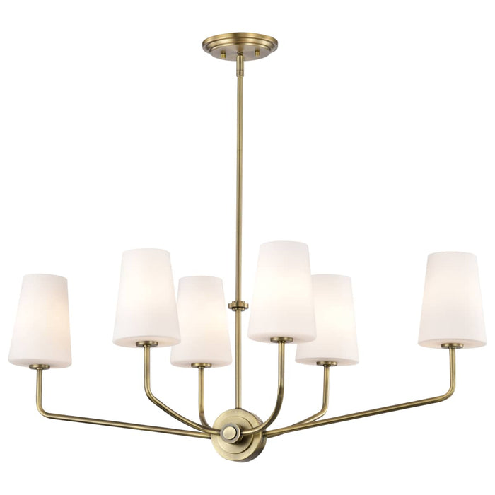 Island Pendant Nuvo 60-7886 Cordello 6 Light Island Pendant - Vintage Brass Finish - Etched White Opal Glass Nuvo