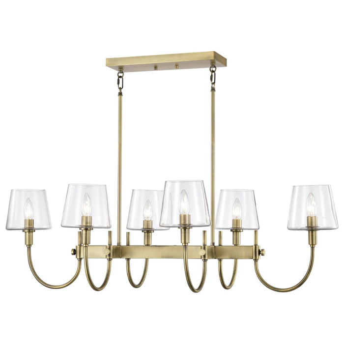 Island Pendant Nuvo 60-7887 Brookside 6 Light Island Pendant - Vintage Brass Finish - Clear Glass Nuvo