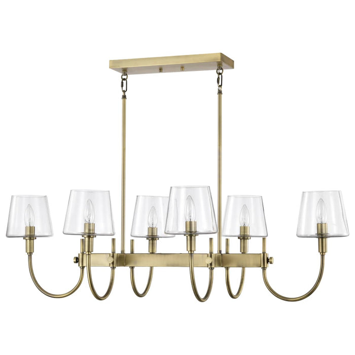 Island Pendant Nuvo 60-7887 Brookside 6 Light Island Pendant - Vintage Brass Finish - Clear Glass Nuvo