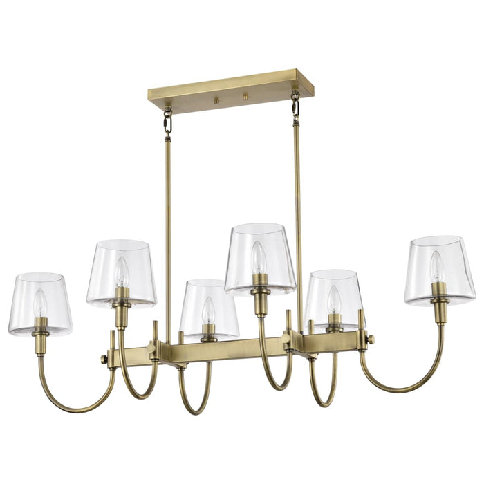 Island Pendant Nuvo 60-7887 Brookside 6 Light Island Pendant - Vintage Brass Finish - Clear Glass Nuvo